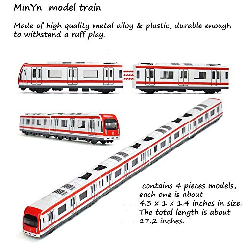 MinYn Toy Train Die Cast Metal Alloy City Rail Subway Train Model Pull Back Toy Vehicle Collection for Kids -Set of 4PCS