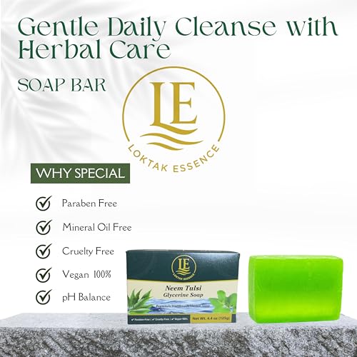 Image of Neem Tulsi Glycerine Soap Bar | Premium Handmade Herbal Soap with Neem, Tulsi, Aloe Vera & Vetiver | Gentle Cleansing for Oily & Dry Skin | 1 x 125g