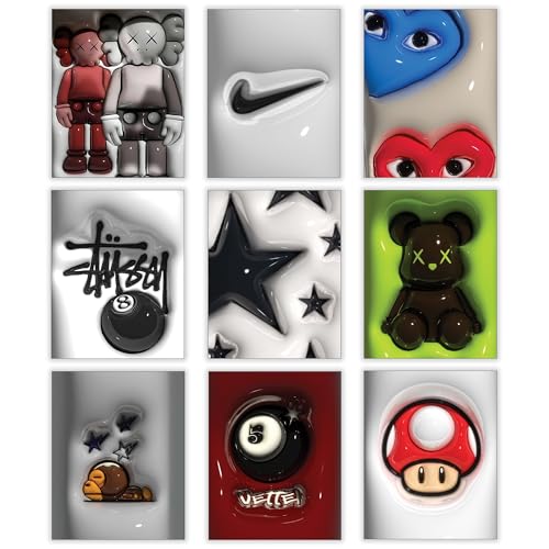 CREAARO Hypebeast Posters Trendy Wall Decor Sneakerhead Room Decor For Teen Boys Room Girl Wall Collage Art Prints Glass Effect Painting 9pcs set 8x10 inch