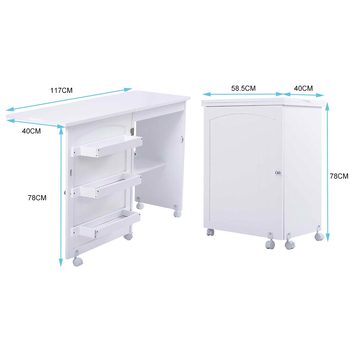 COSTWAY Armoire Machine à Coudre Pliable Table pour Machine à Coudre avec 3 Etagères 117 x 40 x 77cm, Blanc