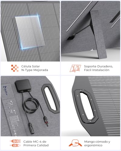 Miniatura 6 de Célula Solar N-Type Bigblue 200w Etfe Cargador De Panel Solar Para Baterias Y Generador Solar, Panel Solar Portátil Con Soporte, Impermeable Ip68, Diseño Plegable Para Exteriores Acampar Rv Batería
