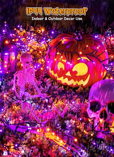 Brightown Battery Operated Halloween Lights Outdoor, 10FT 120 LED Orange and Purple Halloween Cluster Lights with Timer, 8 Modes Waterproof Twinkle Fairy String Lights for Indoor Decorations - image 2
