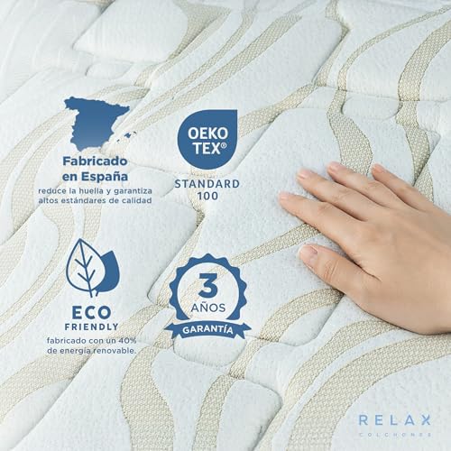RELAX Colchones 135x190 | Colchón Muelles Ensacados 135x190 con Viscogel | Firmeza Media - Alta | Altura 25cm | Transpirable y Viscoelástico con Memoria | Fabricado en España | ELARA Advance 135_x190_ - imagen 7