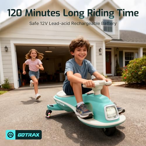 Image of Gotrax WG1 Electric Wiggle Car for Kids, 12V Big Battery up to 120Min Playtime, Music Speaker &Rear Flash Wheels, Battery Display & Easy Assembly w /Pedal Throttle, Crazy Cart Gift for Ages 3+, 132Lbs