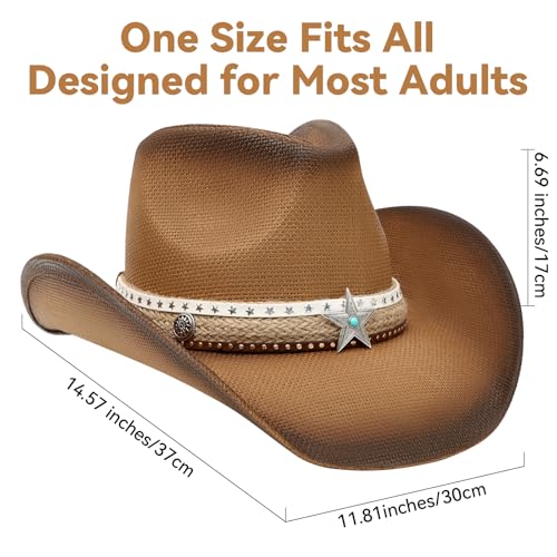 Image of WQWOVRVO Cowboy Hat,Cowgirl Hat,Western Cowboy Hats for Women /Mens /Straw Wide with Shapeable Brim Cowboy Hat for Womens
