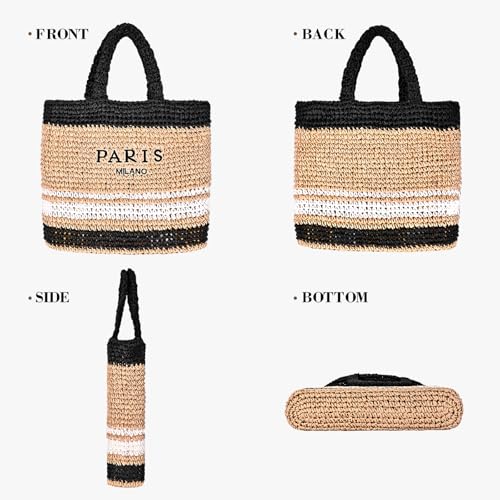 Bolso grande de playa de paja tejido para mujer miniatura 6