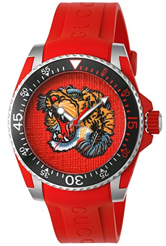 Gucci Dive Red Dial Red Rubber Men's Watch YA136315