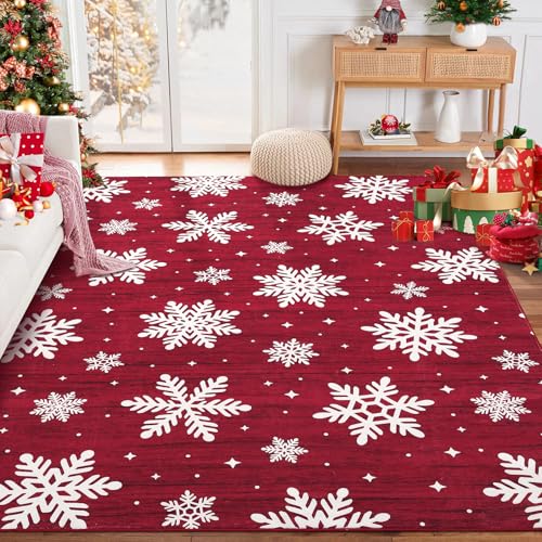 Tapete navideño rojo 182x122 cm antideslizante y lavable miniatura 1