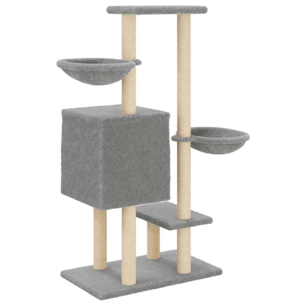 Homgoday Tiragraffi per gatti con tiragraffi in sisal, grigio chiaro, 117 cm, torre tiragraffi multilivello con scala e condomini, centro attività per gatti da interno