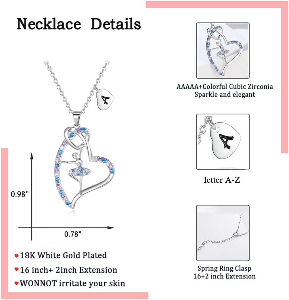 Ballerina Necklaces Gifts for Girls Ballet Dancer Necklaces for Teens Little Girls Heart Initial Dance Necklace Jewelry GiftsWomen - Image 5