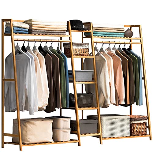Perchero de bambú con barra superior y 7 estantes para colgar ropa, carga máxima, ideal para dormitorio y armario abierto