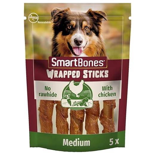 Smartbones 5 palitos envueltos en pollo, sin cuero crudo, golosinas masticables para perros