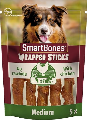 SmartBones Huesos Masticables - Snack masticable con pollo para perros, huesos de textura blanda, sin cuero crudo, 5 piezas