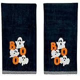 Halloween Badezimmer Handtücher, bestickte Geister, Boo Design, 2 Stück, schwarz, 40,6 x 63,5 cm