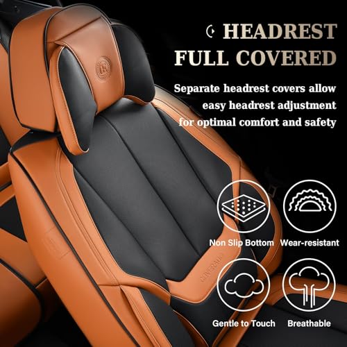 Image of Coverado Universal Seat Covers Front, 2-Pack Universal Seat Covers for Cars, Waterproof Nappa Leather Car Seat Covers with Head Pillow, Auto Protectors Fit for Most SUV Pick-up Truck-Black&Brown