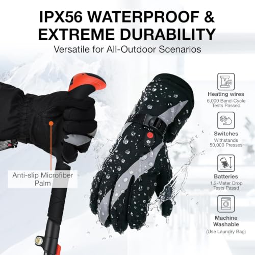 FREEHILL Heated Ski Gloves for Men Women-5s Instant Heat, Up to 8h-M - image 6