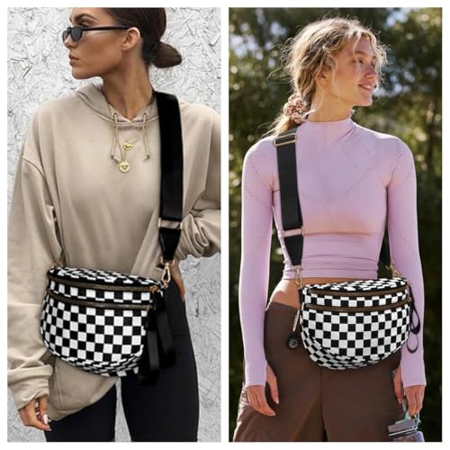 Checkered Crossbody Bags for Women, Bum Bag Nylon Bumbags for Women Crossbody Checkered Shoulder Bag Large Hobo Crossbody Purse for Travel2