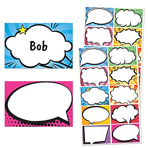 250 Pack, Superhero Comic Name Tag Stickers for Kids - 10 Designs, 3" x 2"
