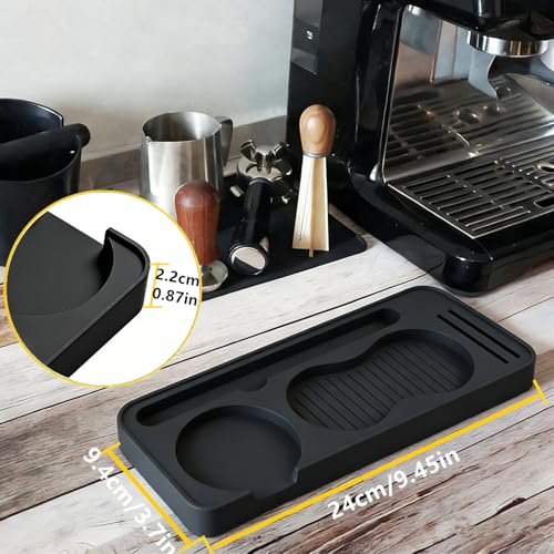 Image of Espresso Tamping Mat, Espresso Tamper Mat, Coffee Tamper Mat for Countertop, Non-Slip Heat Resistant Silicone Portafilter Mat for Distributor, Brush & Puck Screen, Dishwasher Safe (Black, 9.5 inchx3.7 inch)