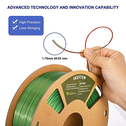 Image of 3D Printer Filament, Super Shiny Dual Color PLA Red Green, Creating Beauty and Having Fun with 3D Printing Filament, Silk PLA Filament 1.75mm + /-0.03mm, 1kg /2.2lbs PLA Spool