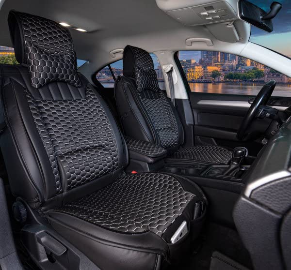 Germansell 204IJXJSW2W Fundas de asiento aptas para Jaguar XJ a partir de 2015 en color negro y blanco, juego de 2 unidades, diseño de panal
