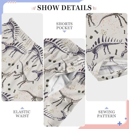 ZZXXB Retro Dino Skeleton Boys Long Pants Soft Trousers Elastic Waist Kids Lounge Bottoms with Pockets S-XL4