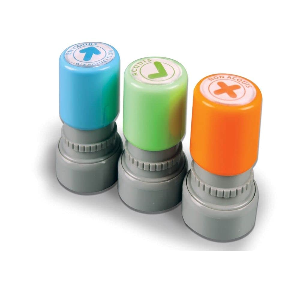 Crea Lign' Picto Stamps – Lot De 3 Tampons Encourageants Auto-encreurs – Empreinte 20mm – Pour École, Devoirs, Récompenses – Dès 3 Ans