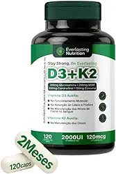 Suplemento D3 + K2 com Colágeno Tipo 2 e Glucosamina - 120 Cápsulas