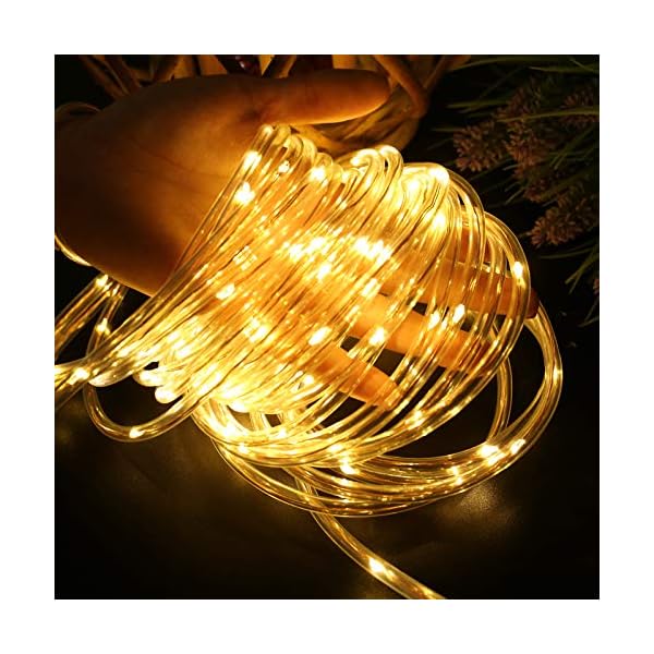 Lighting ever 33 ft 100 led outdoor rope lights warm white 3000k, 1/4 in pencil-size, flexible waterproof tube string lights for deck railing, patio ground, garden, yard lawn, fence, balcony, camping - image 4
