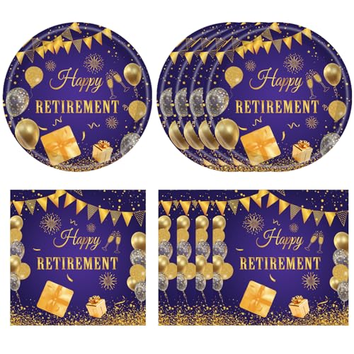 40PCS Retirement Party Decorations Women,Retirement Party Plates and Napkins Set Purple Golden Disposable Dinnerware Tableware Decorations Supplies Favors | Serve 20