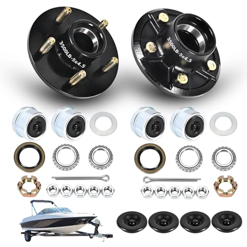 AIUWIZO 2 Sets 3500Lbs Trailer Hub Kit 5 Bolt 4.5 Premium 5 Lug Trailer Hubs Fit 1-1/16 to 1-3/8 #84 Trailer Spindle Heavy Duty Boat Trailer Idler Hub Assembly (Only for Tapered Spindle)