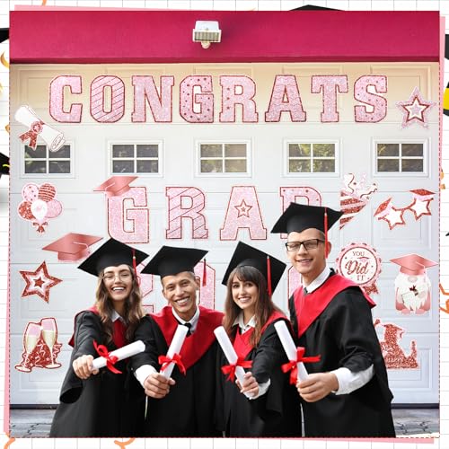 Image of Landhoow 30 Pcs Graduation Car Magnets 2026 Senior Graduation Car Decoration Bumper Sticker Congrats Grad Magnet Magnetic Refrigerator Decal for Grad Parade Party Supplies (Pink, Rose Gold)