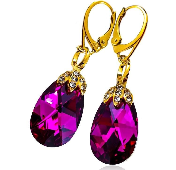 Boucles d'oreilles fuchsia or 24K Arande en argent anti-allergie et éclatantes