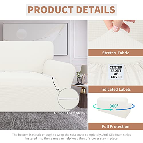 Image of Easy-Going 100% Waterproof Couch Cover, 3 Cushion Couch Slipcover for Sofa | Leakproof Sofa Cover, Stretch Jacquard Furniture Protector Against Stain Spill from Kids, Pets, Dog (Sofa, Cream)