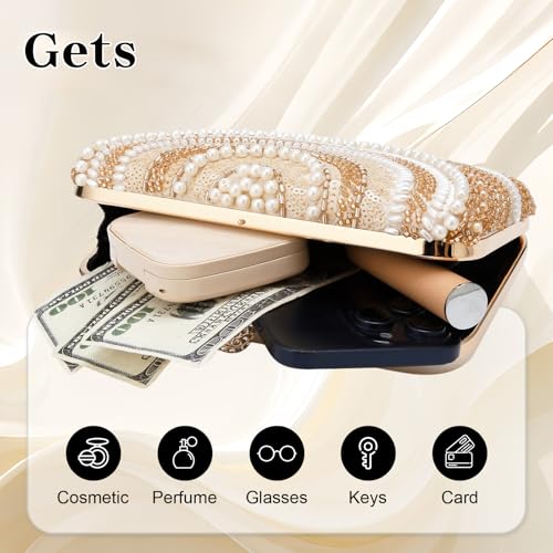 Image of Gets White Pearl Clutch Purses for Women Wedding Bride Evening Bag Formal Party Clutches Tote Handbag Prom Shoulder Bags