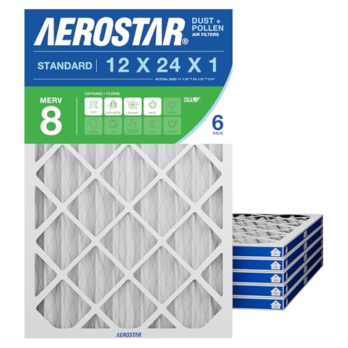 Image of Aerostar 12x24x1 MERV 8 Pleated Air Filter, Made in the USA, 6-Pack