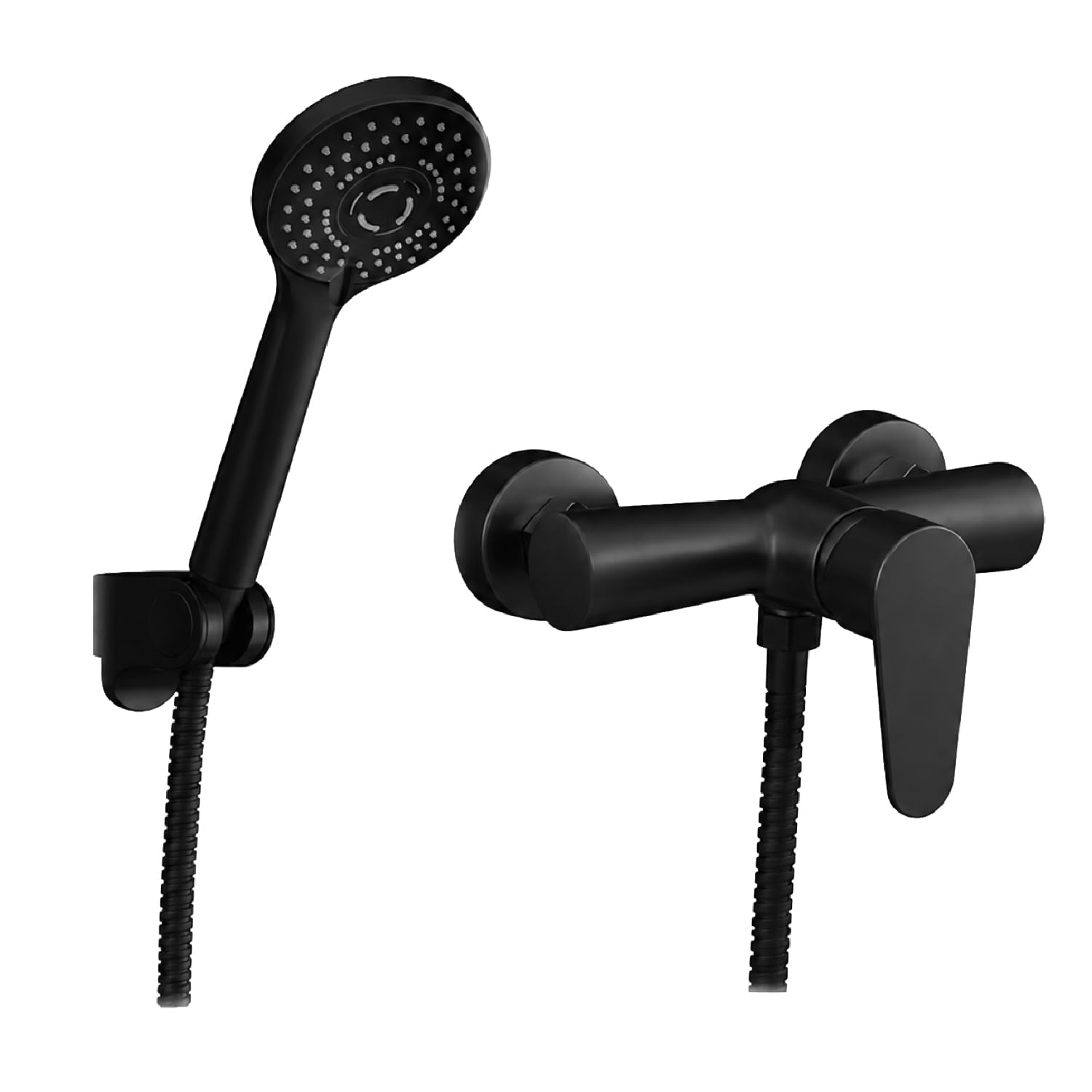 Crisalide® - Miscelatore Doccia Esterno Monocomando in Ottone Massiccio, Rubinetto Nero Opaco con Doccetta, Flessibile e Supporto a Parete