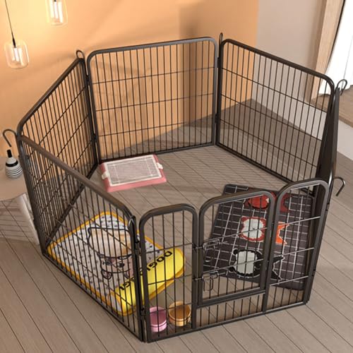 AoForce Dog Playpen Indoor Foldable Made of Carbon Steel Frame with 2 Latches Pet Fence Screw-Free Connection Length 60/80cm for Camping Garden Yard, Black(120 * 80 * 80cm)