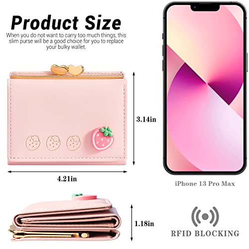 YINHEXI Wallet Card Holder, Small Bifold RFID Blocking Purse, Cute Small Leather Pocket Wallet for Women, Girls, Ladies (Baby Pink)3