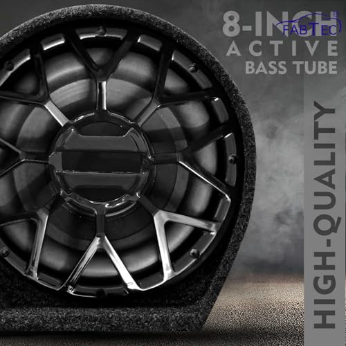 Image of FABTEC 8 inch Car Bass Tube Subwoofer with Inbuilt Amplifier Deep Bass & Powerful Sound Premium Grey Finish with Amplifier Wire kit