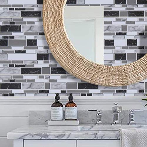 Black and White Peel and Stick Wallpaper for Kitchen,11.8inch x 393.7inch Kitchen Wallpaper Bathroom Self Adhesive Wall Paper Waterproof Countertop Removable Wallpaper Backsplash Vinyl Film Decoration - Thumbnail 4