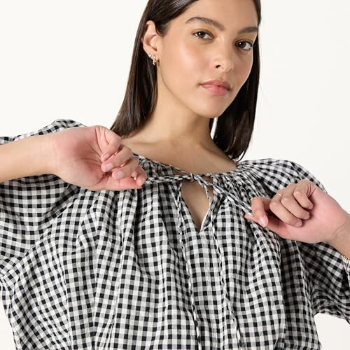 The Drop Women's Shirred Neck Cotton Bubble Hem Top3