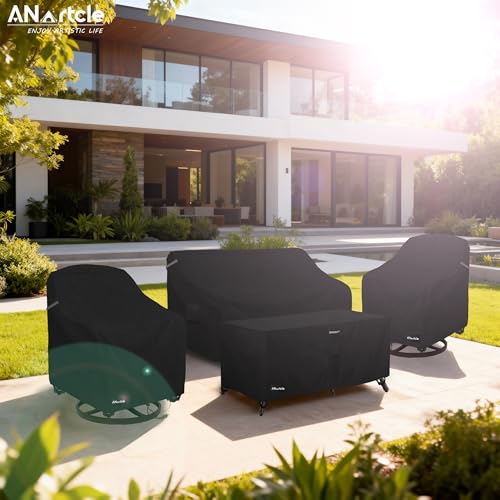 Image of Patio Furniture Covers 4 Piece Set, 600D Waterproof Heavy Duty Outdoor Furniture Covers,Fit Wicker Patio Sofa, Swivel Rocker Chair and Coffee Table,Black