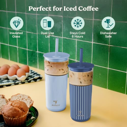 Image of REDUCE Aspen - 20oz Vacuum Insulated Glass Tumbler - Extra Wide Straw & Lid