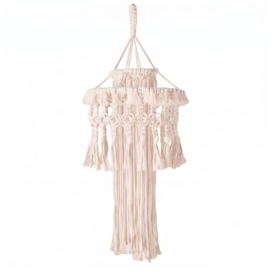 Xdyyjrasa Boho Lamp Shade - Handwoven Macrame Natural Fiber Hanging Light Cover with Tassels, for Bedroom Dorm Decor, Style-2