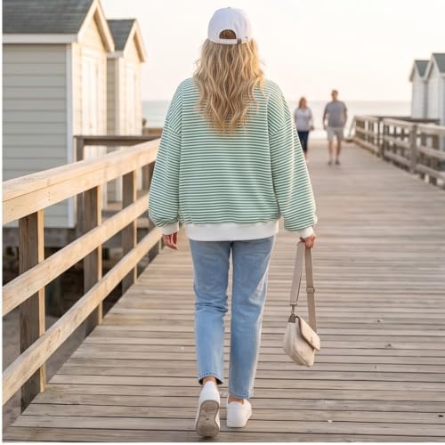 Jielayou Mock Neck Sweatshirt for Women Striped Oversized Comfy Sweat Shirt - image 2