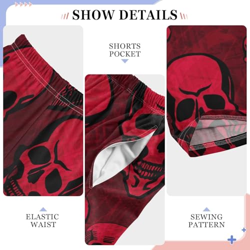 Red Skull Print Boys Long Pants Soft Trousers Elastic Waist Kids Lounge Bottoms with Pockets S-XL4