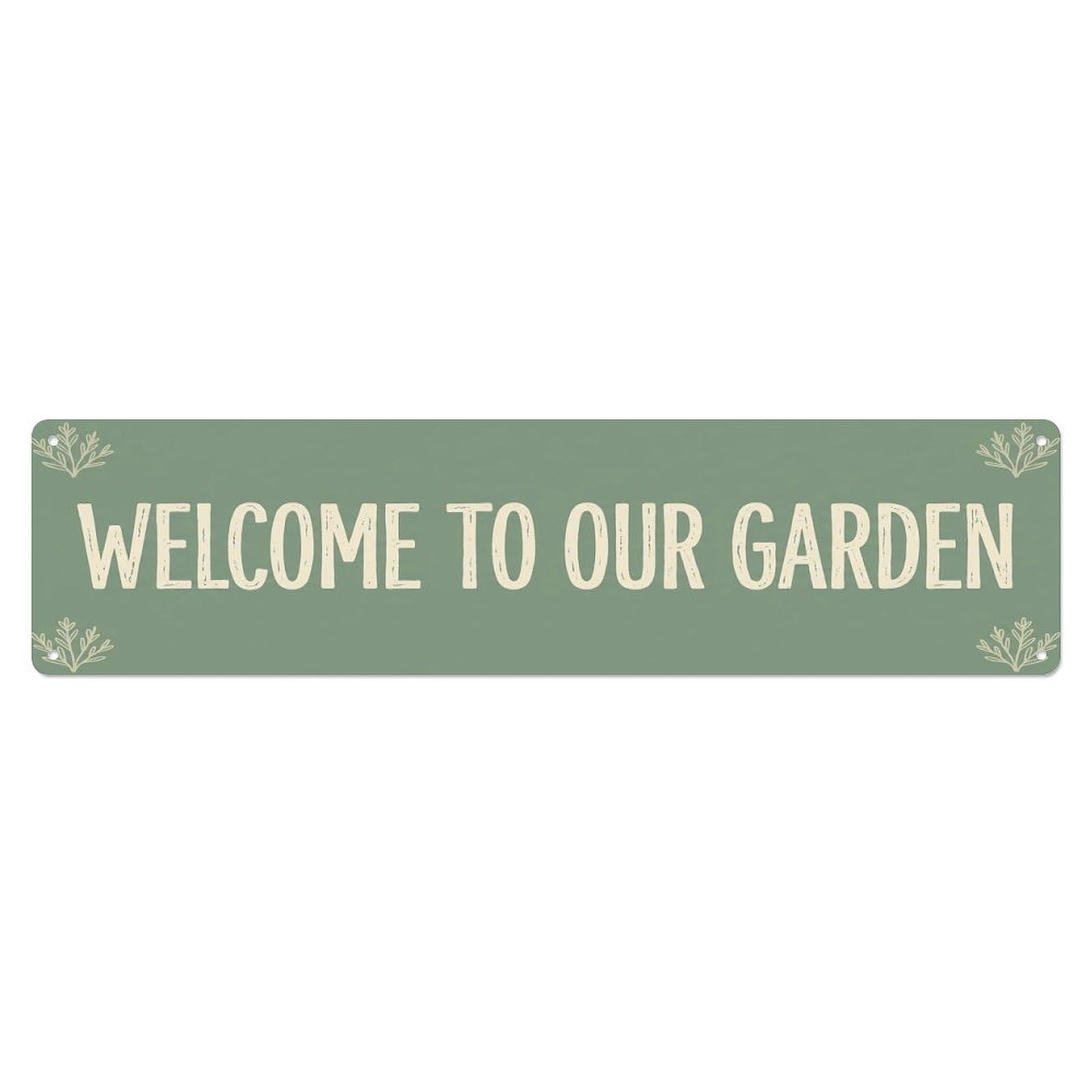 Vintage Welcome to Our Garden Sage Brush Metal Tin Sign