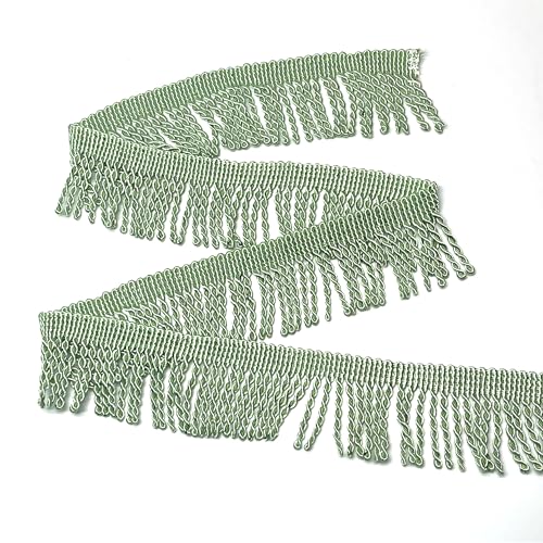 JINZOFLY 10 Yards Sage Green Polyester Cotton Fringe Trim, 2.5 Inch Wide, Perfect for DIY Crafts