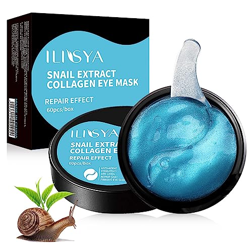 Rouse Snail Extract Collagen Under Eye Patches With Hyaluronic Acid Anti-Aging Eye Mask Under Eye Bags Dark Circle Removal Moisturizing Repairing Friming Eye Gel Treatment Mask-60Pcs #TOP2
